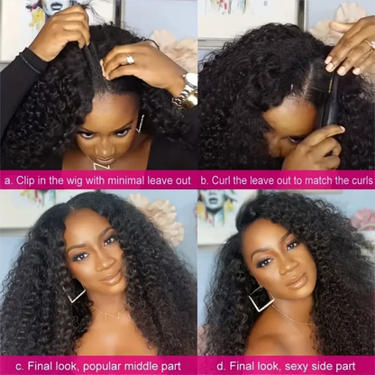 V Part Kinky Curly Wigs Human Hair No Leave Out Upgraded U Part