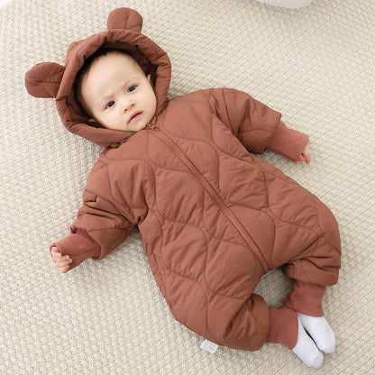 Newborn winter plush and thick cotton jacket Korean cartoon baby clothing baby jumpsuit 0-3 year old baby outdoor clothing