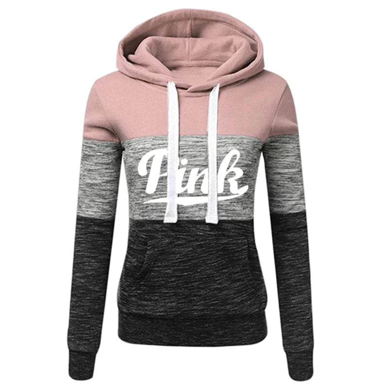 Hot Sales Womens Tracksuit Print ColorBlock Hooded Sweatshirts Fashion Trend Versatile Pullover Street Warm Casual Clothing