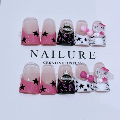 10pcs Y2k Hello Kitty Handmade Nails Spicy Girl Duck-bill Press on