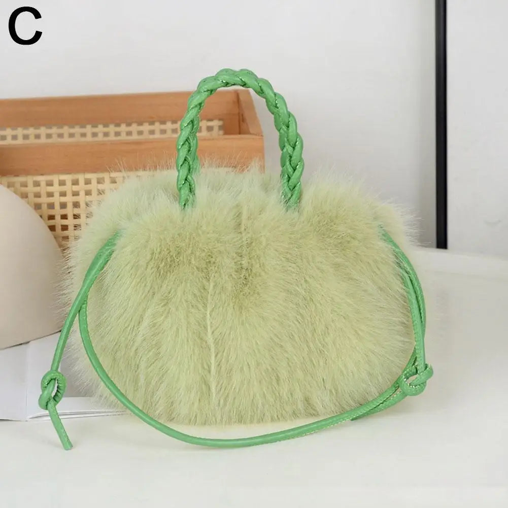 Cute Pumpkin Bag Faux Fur Tote Bag Women's Bucket Plush Luxury Design Ladies Handbags Soft Winter Sweet Girl Handbag