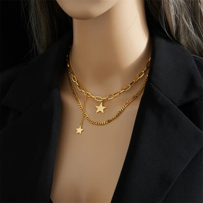 Stainless Steel Gold Color Star Pendant Women Necklace Casual