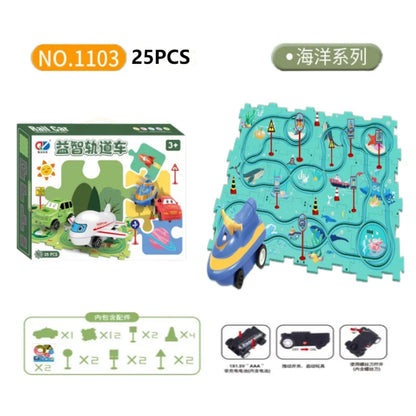 Kids puzzle rail car DIY assembly electric trolley automatic rail city scene building puzzle toys