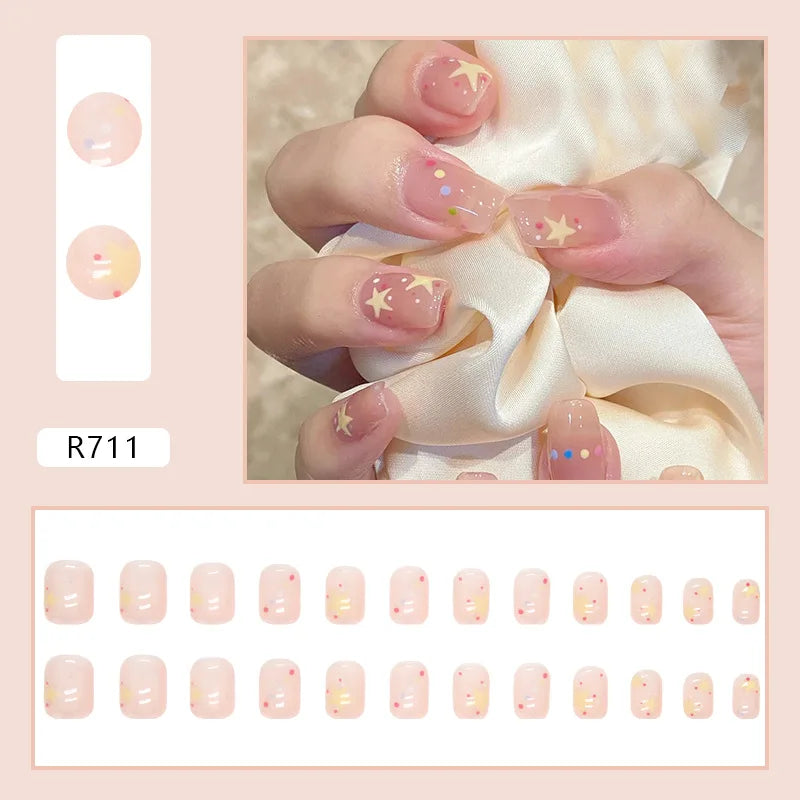 Sweet Mountain Tea Wearable Pink Press On Fake Nails Tips With Glue false nails design Butterfly Lovely Girl false nails