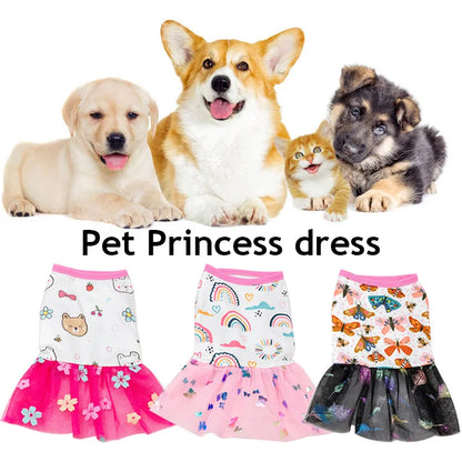 Lace Puppy Skirt Dog Dress Pet Apparel Mesh Fashion Printing Skirt Spring Summer Thin Pet Clothes Sweet Cute Princess Dress