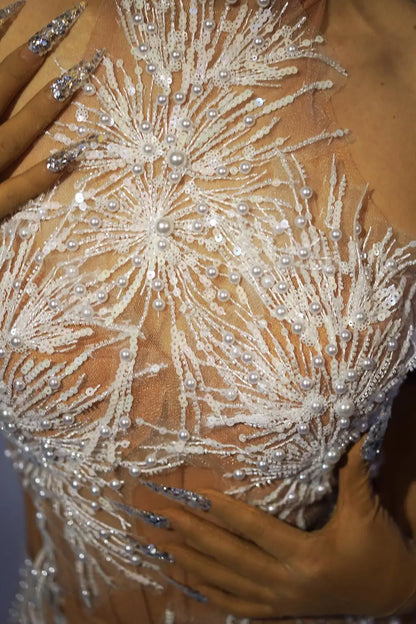 Sparkly Rhinestones Pearls Snow Short Dress