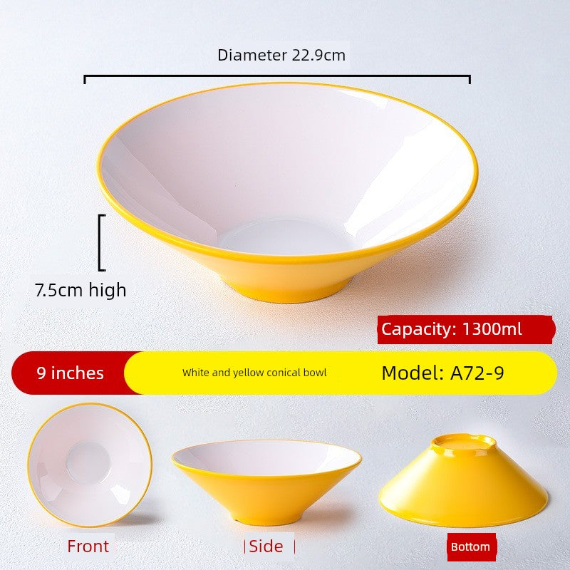 Melamine Rain-Hat Shaped Bowl Commercial Ramen Bowl River Snail Rice Noodle Bowl Noodle Restaurant Dedicated Noodles with Soy Sauce Wonton Pig's Knuckle Rice Spicy Hot Large Bowl