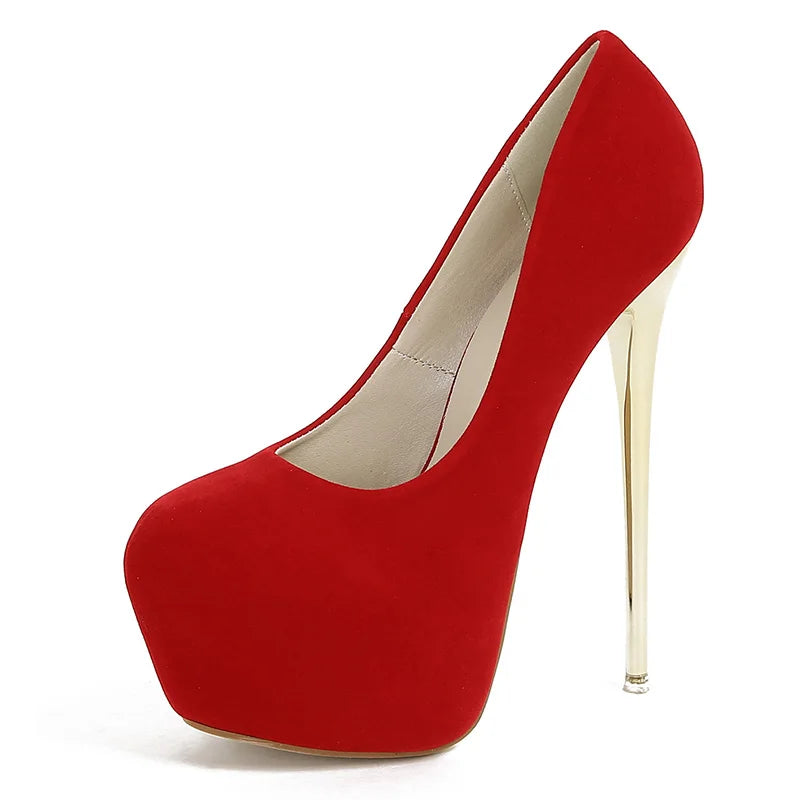 Aneikeh 2025 Fashion Sexy Platform Round Head Thin Heels Pumps Women's Flock Super High Heels Shoes