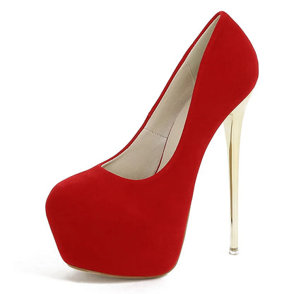 Aneikeh 2025 Fashion Sexy Platform Round Head Thin Heels Pumps Women's Flock Super High Heels Shoes