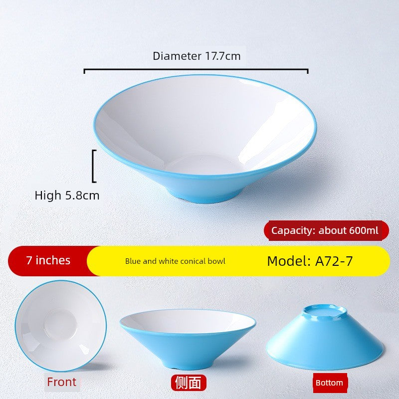 Melamine Rain-Hat Shaped Bowl Commercial Ramen Bowl River Snail Rice Noodle Bowl Noodle Restaurant Dedicated Noodles with Soy Sauce Wonton Pig's Knuckle Rice Spicy Hot Large Bowl