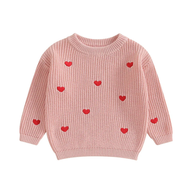 Lioraitiin 0-18M Baby Girl Knit Sweater Love Heart Embroidery Sweatshirt Pullover Tops Infant Valentine's Day Clothes