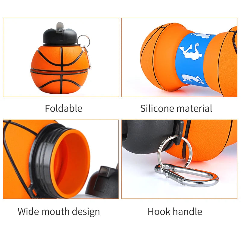1 Liter Foldable Football Kids Water Bottles Portable Sports Water Bottle Football Soccer Ball Shaped Water Bottl Silicone Cup