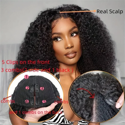 V Part Kinky Curly Wigs Human Hair No Leave Out Upgraded U Part