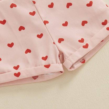 Sweet Kids Girls Suspender Jumpsuit Romper Princess Heart Print Letter Embroidery Toddler Overalls Shorts Playsuits