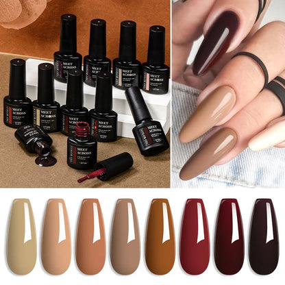 MEET ACROSS 7ml Brown Series Gel Nail Polish Autumn Coffee Color Nail Art Gel Nail Supplies Semi-Permanent Varnish Manicure