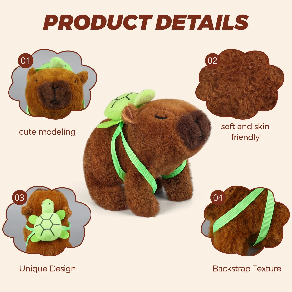 1Pc Plush Walking Sound Moving Pet Kids Electric Capybara Back Turtle Toy