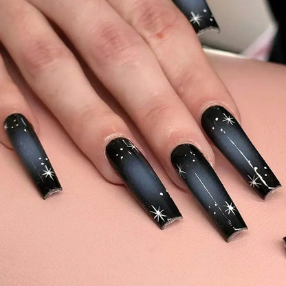 24Pcs Long Ballet Square False Nails Simple French 3d Curve Design Fake Nails Wearable Press on Fake Nails Full Cover Nails Tips