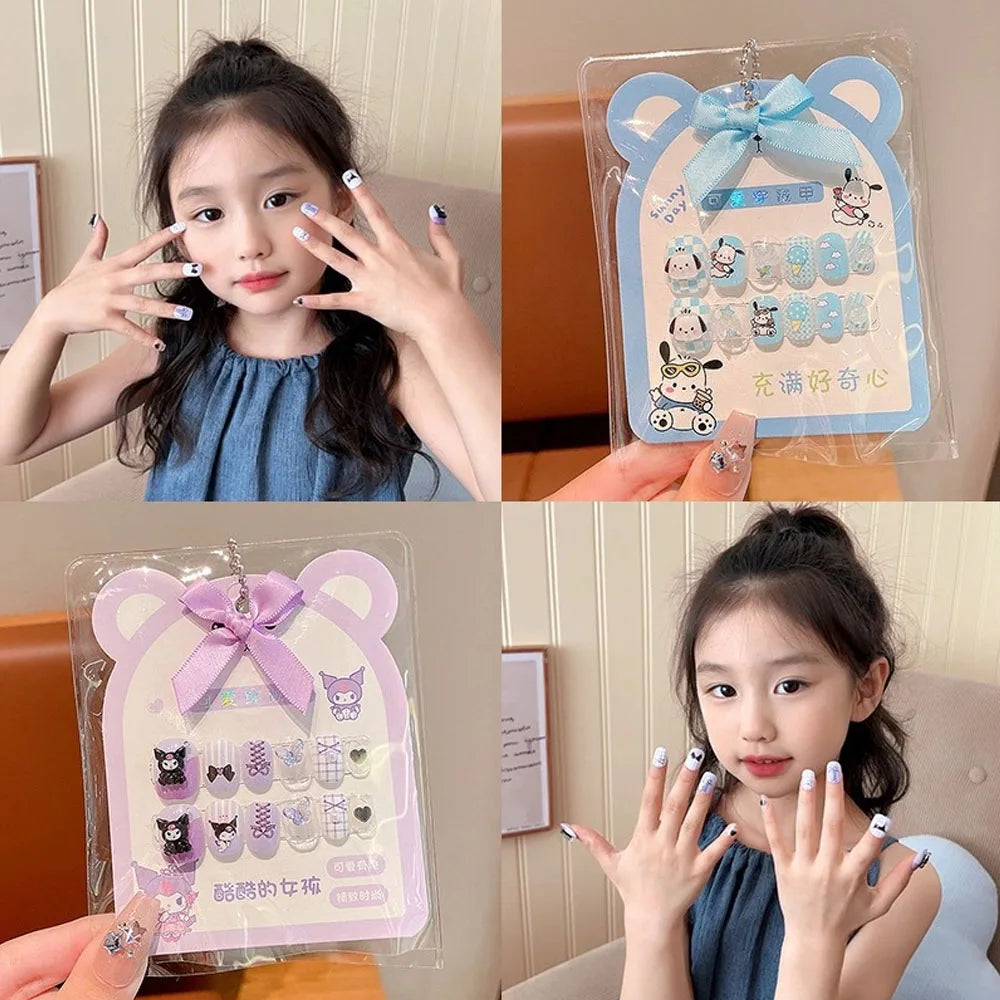 Kids Press On  Purple Square Short Children Cartoon Acrylic Nail  12pcs