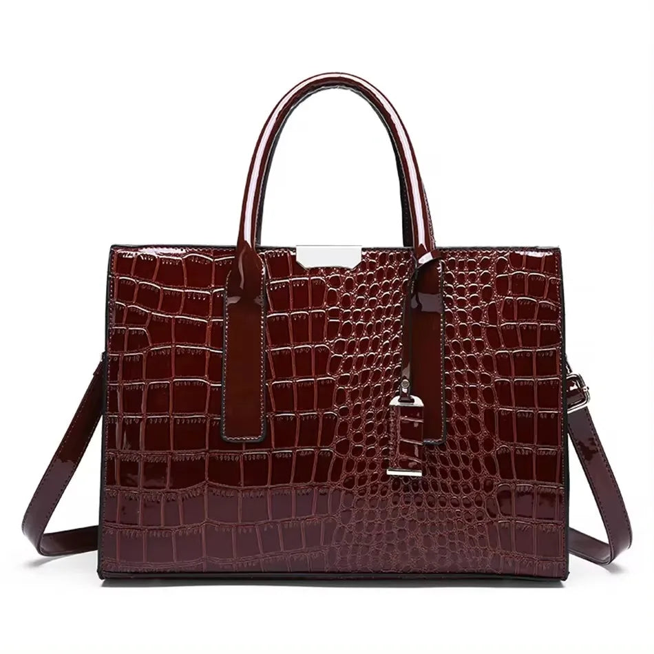 Brand Leather 3 Layers Alligator Crossbody Bag for Women