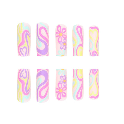 24 Long Coffins, Three-dimensional Rainbow Lines, Creative Love Patterns, Frosted Fake Nails&1 Nail File and 1 Tape