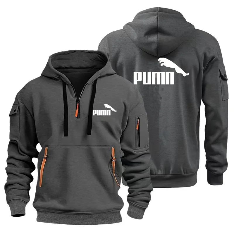 Men's European Size Hoodie, Multi-Pocket Zipper Sweatshirt, Loose Casual Pullover