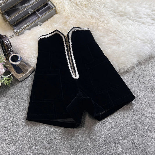 Autumn Winter Fashion Women High Waist Velvet Shorts