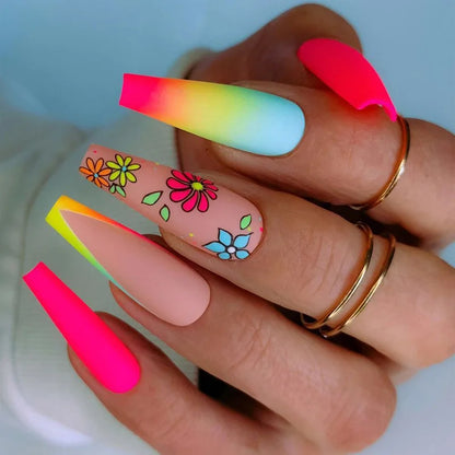 24Pcs Leopard Print Design False Nails with Bow Rhinestone Long Square Press on Nails Wearable French Ballet Fake Nail Tips