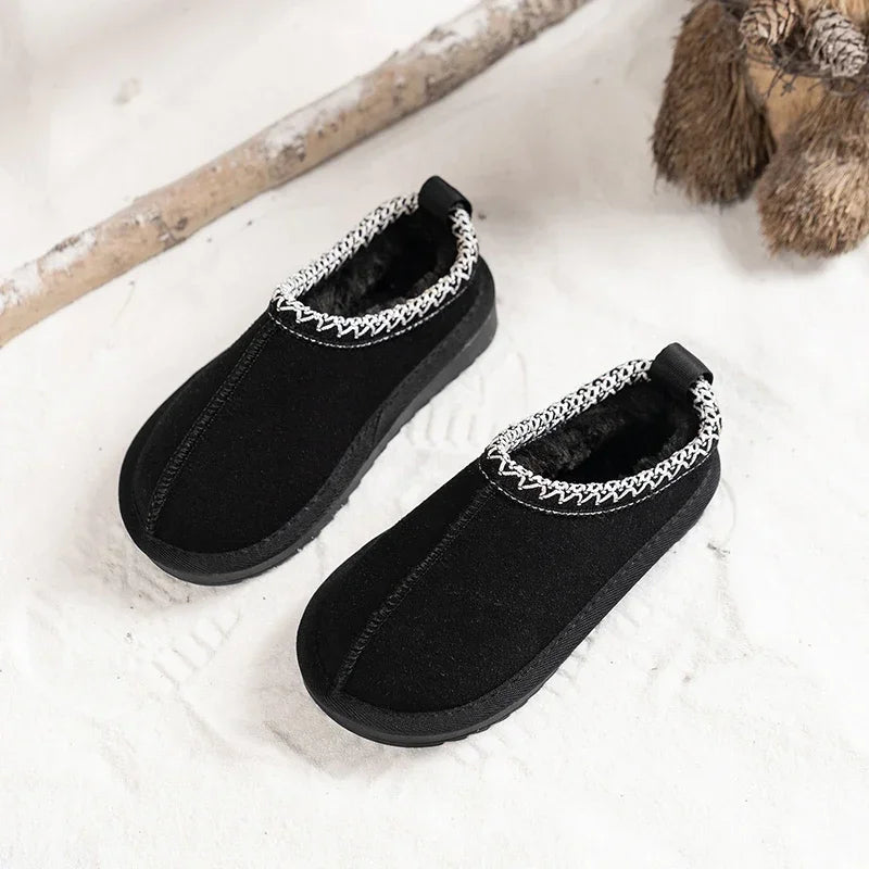 Winter Kids Cowhide Suede Snow Boots Designer Toddler  Fur Slippers  Baby Shoes Ultra Mini Girls Boy Low-top Warm Boot