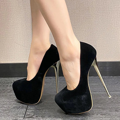 Aneikeh 2025 Fashion Sexy Platform Round Head Thin Heels Pumps Women's Flock Super High Heels Shoes