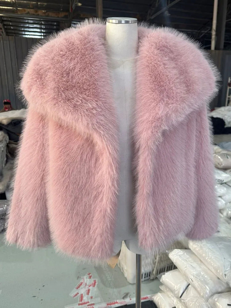 New Autumn And Winter Fashion Women Clothes Turn-down Collar Fur Full Sleeves Cardigan Female Coat Tide 19D242