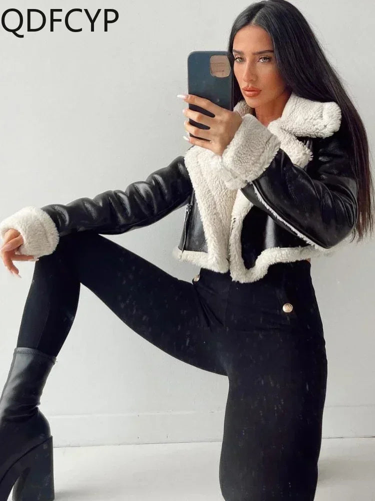 Autumn Winter Women's Fashion Leather Jacket Coat Vintage Zippers