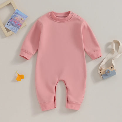 Pudcoco Toddler Baby Girls Boys Sweatshirt Romper Solid Color Fleece Long Sleeve Jumpsuit for Newborn Cute Clothes 0-18M