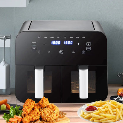 2400W 9L Hot Air Fryer Double Chamber -2 Independent 4.5L Drawers air fryer Automatic Programmes with LED Touch Screen