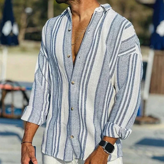 Vintage Striped Print Oversized Mens Shirt