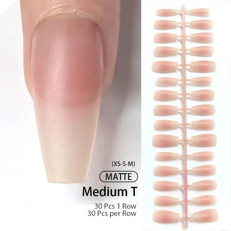 30Pcs French Gradient Short Ballet Nails Simple Nude Color False Nails Coffin Fake Nail Press On Nails Full Cover Nails