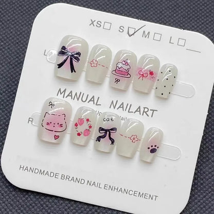 10Pcs Korean Press on Nails Strawberry Cake Summer
