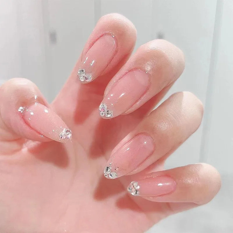 24Pcs Short Square Nude Fake Nails Art White Edge Glossy Artificial French False Nails Removable Full Cover Press on Nail Tips