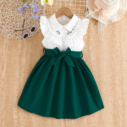 Dress For Kids 2-7 Years old Birthday Ruffled Embroidered Sleeveless Emerald Green Princess Dresses
