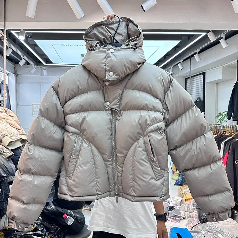 Men's Parka Jackets Hooded Male Padded Coats High Street Solid Color Niche Design Winter Zipper Windproof Warm High-quality Coat