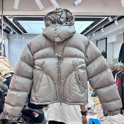 Men's Parka Jackets Hooded Male Padded Coats High Street Solid Color Niche Design Winter Zipper Windproof Warm High-quality Coat