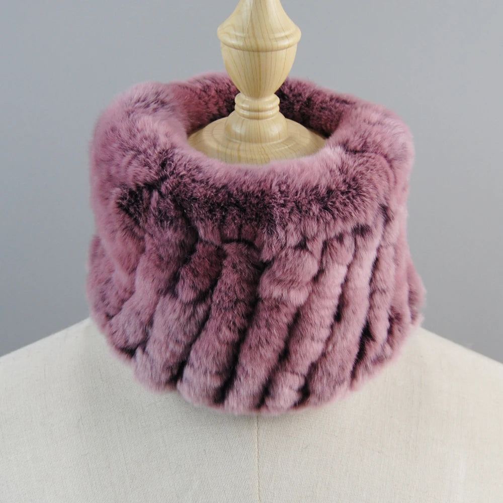 Good Elastic Rex Rabbit Fur Ring Scarves Winter Warm Women Genuine Rex Rabbit Fur Scarf Knitted Real Natural Fur Wraps Headbands