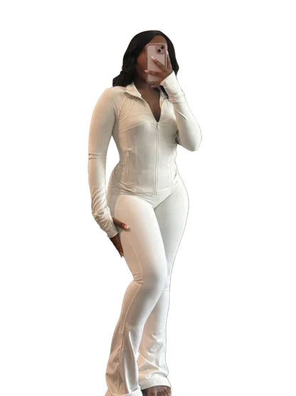 Women Clothes Two Piece Flared Pants Tracksuits Set