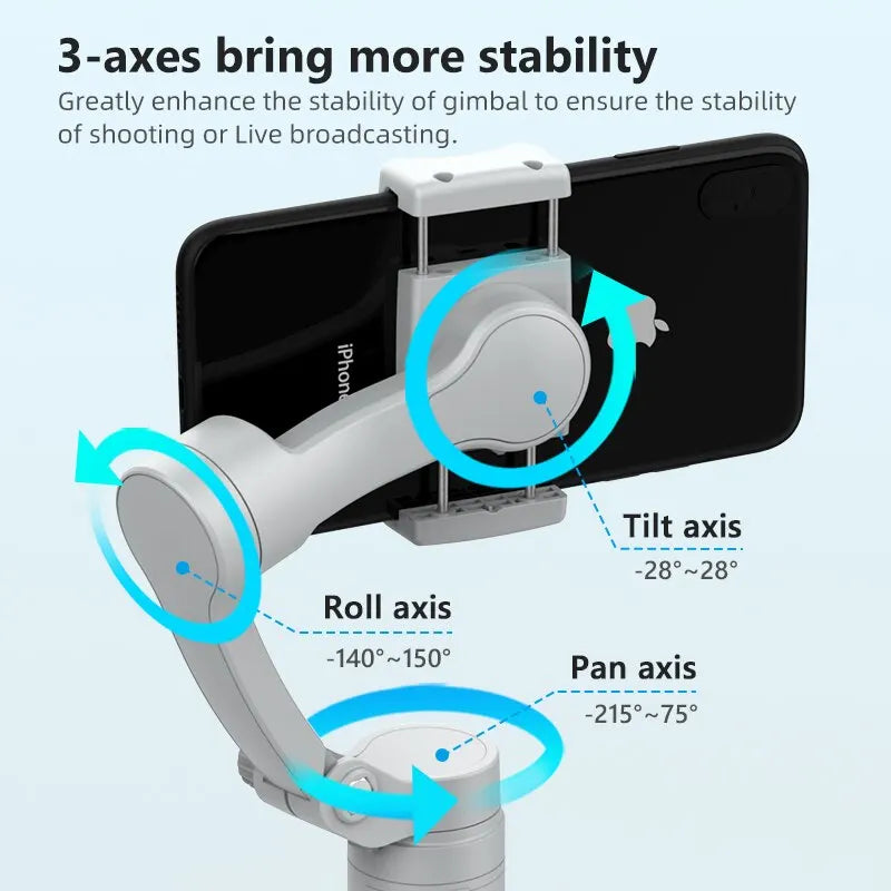 HQ3 3-Axis Gimbal Stabilizer for Smartphone Handheld Phone Video Record, Android iPhone Tiktok Vlog Cellphone Stabilizer