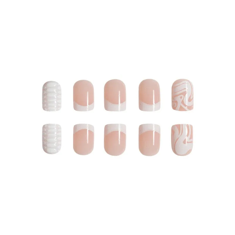 24pcs Press on Nails Short Square Fake Nails White French Simple Design Wearable Acyrlic Nails Tips for Women and Girls Manicure