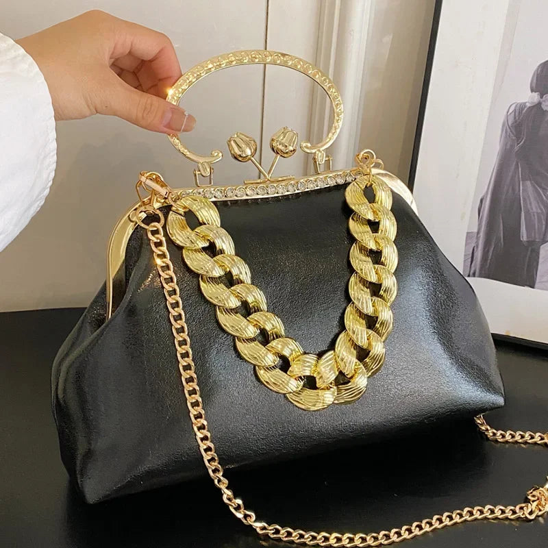 2025 Luxury Women Gold Green Chain Messenger Bags PU Leather