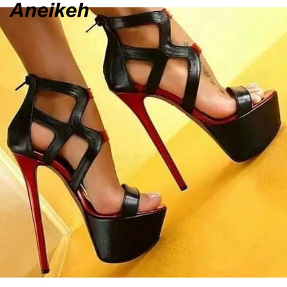 Aneikeh Women PU Gladiator Super High Heel Night Club Steel Pipe Dance Shoes Fashion ZIP Cover Heel
