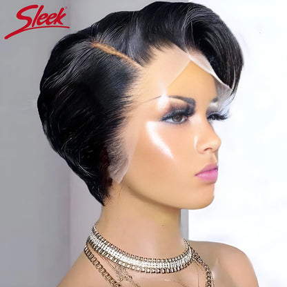 Sleek Blond 613 Short Pixie Cut Bob Wigs C Lace Front Part Human Hair Wigs Nature Grey Wigs Brazilian Straight Remy Hair Wig