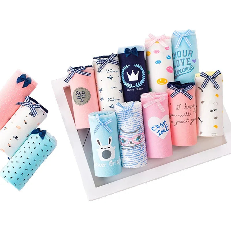 5Pcs Cotton Underwear Women's Panties Plus Size Briefs Girls Calcinha Sexy Lingerie Ladies Panty Print Cartoon Female Underpant