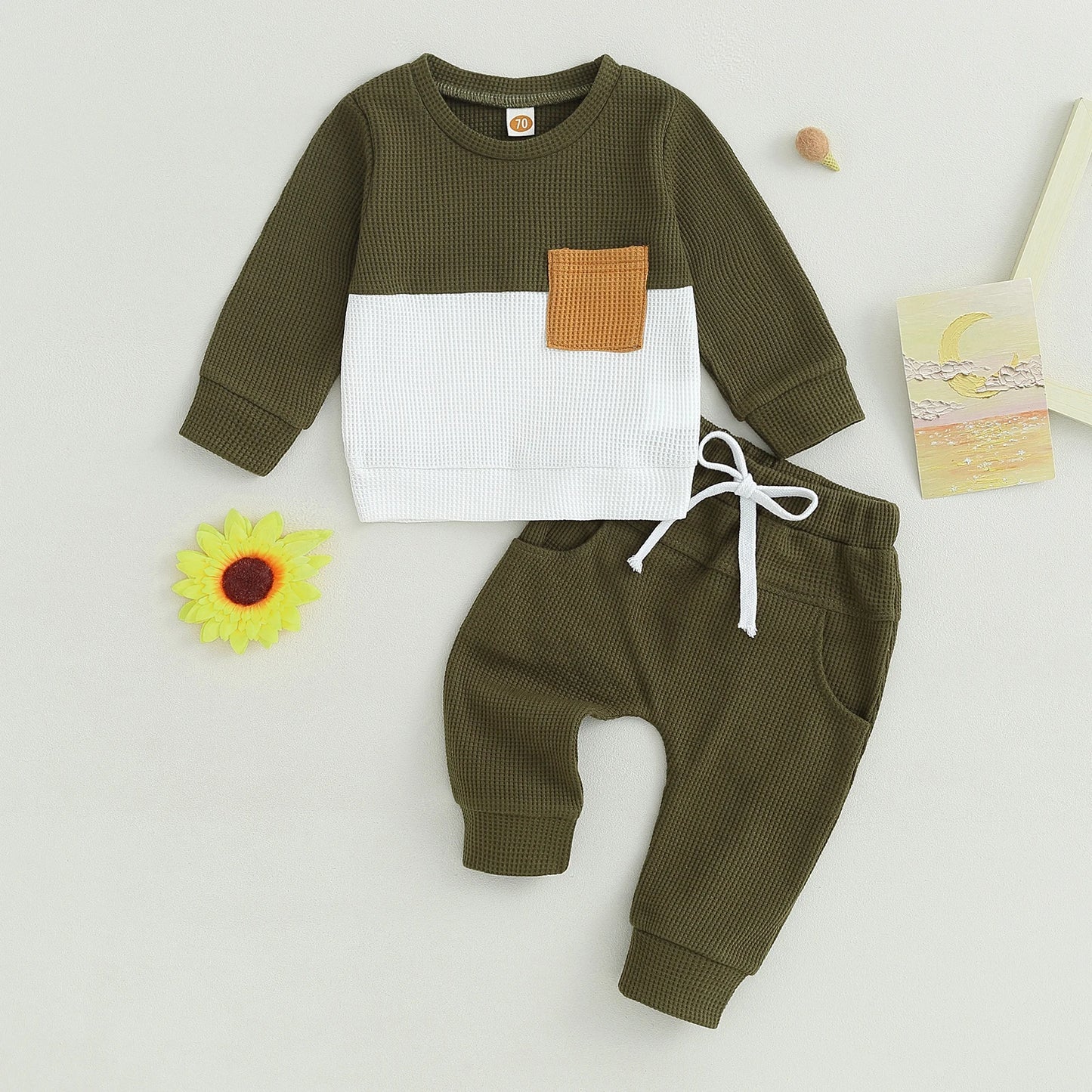 Pudcoco Infant Baby Boys Pants Set, Long Sleeve Crew Neck Contrast Color Sweatshirt Elastic Waist Sweatpants Infant Clothes 0-3T