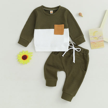 Pudcoco Infant Baby Boys Pants Set, Long Sleeve Crew Neck Contrast Color Sweatshirt Elastic Waist Sweatpants Infant Clothes 0-3T